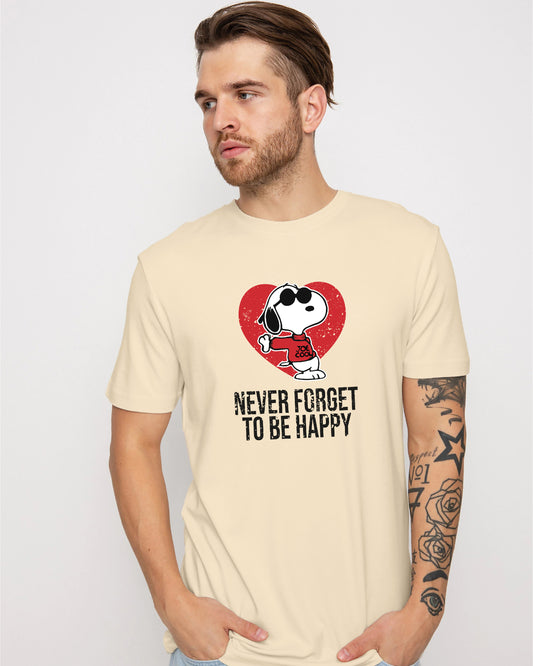 CAMISETA CREMA NEVER FORGET TO BE HAPPY SNOOPY