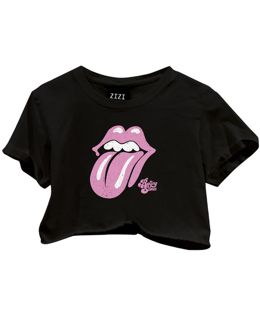 CROP TOP ROLLING STONES NEGRO